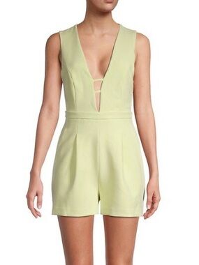 BCBGMaxAzria Lime Green Sleeveless V-Neck Romper